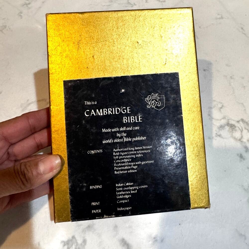 vintage Cambridge Cameo Reference Bible KJV black calfskin cover 60s 70s compact